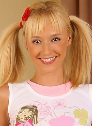Blonde nymph strips spreads and dildos in bed - Hanna - Cute teen strips spreads and dildos